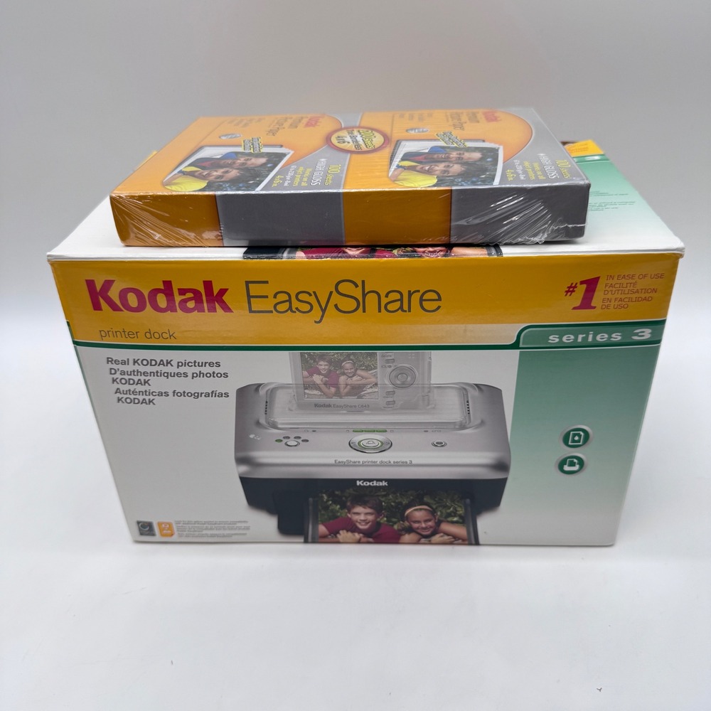 Open box Kodak EasyShare Printer Dock Series 3 Silver Bundle With Photo Paper